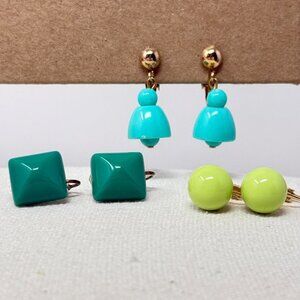 Vintage Lot of Geometric Earrings Clip-On Screw Back Retro Green‎